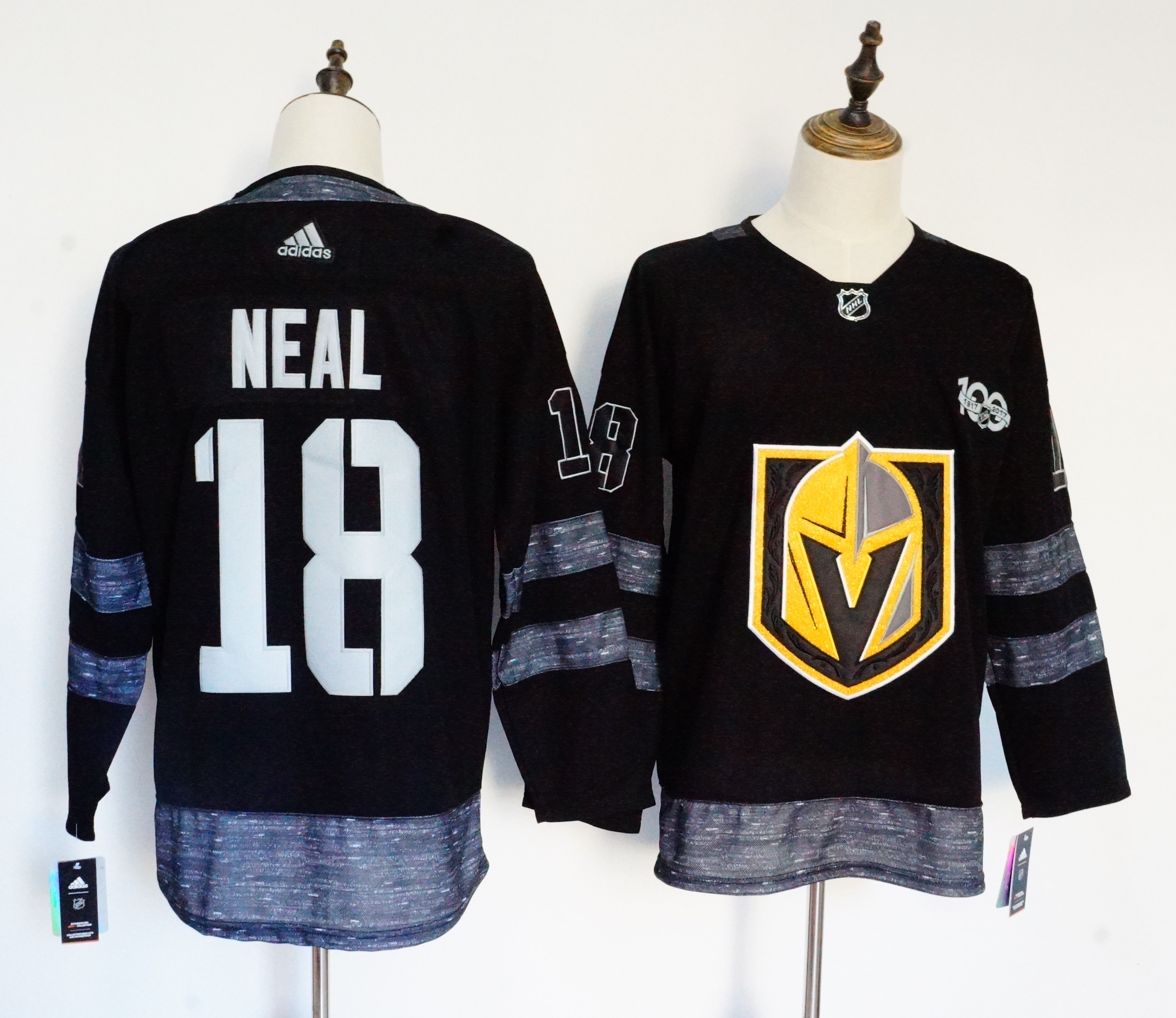 Men Vegas Golden Knights 18 Neal Black 100th Anniversary Stitched Adidas NHL Jerseys